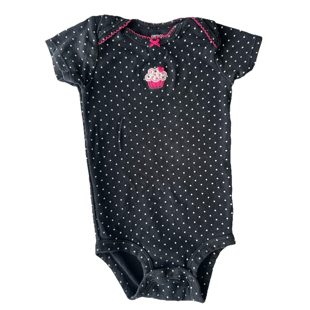 Carter's Girl Baby Clothing Cupcake 18 Months Polka Dot Black‎ White 1-Piece